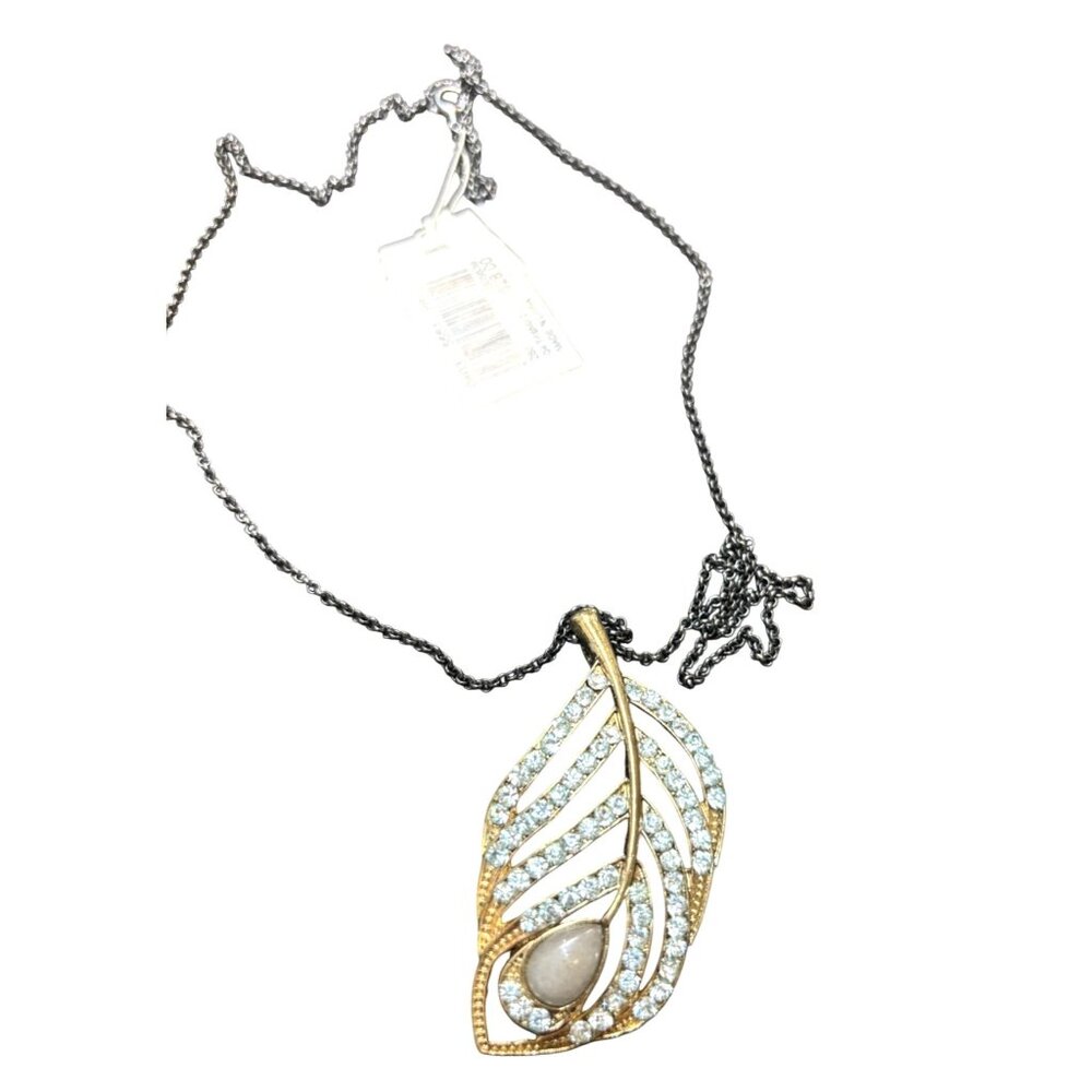 Crystal Leaf Gold-tone Pendant Necklace, 14" drop